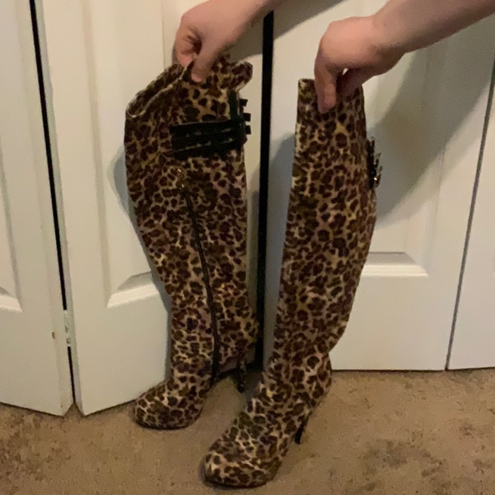 Leopard Over the knee boots 4.5” heels